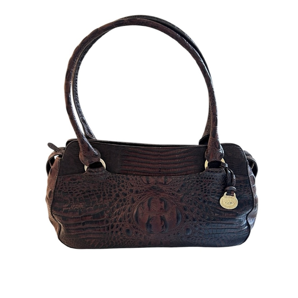 Brahmin Chocolate Croc-Embossed Leather Shoulder Bag